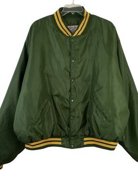 Vintage Birdie Richard A Leslie Green Bomber Varsity Jacket Snap Closure Quilted